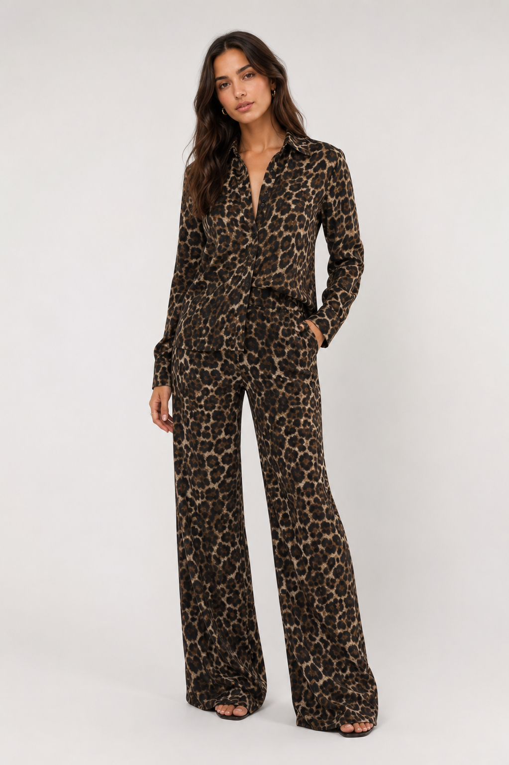 Satin Cheetah Pants - Brown