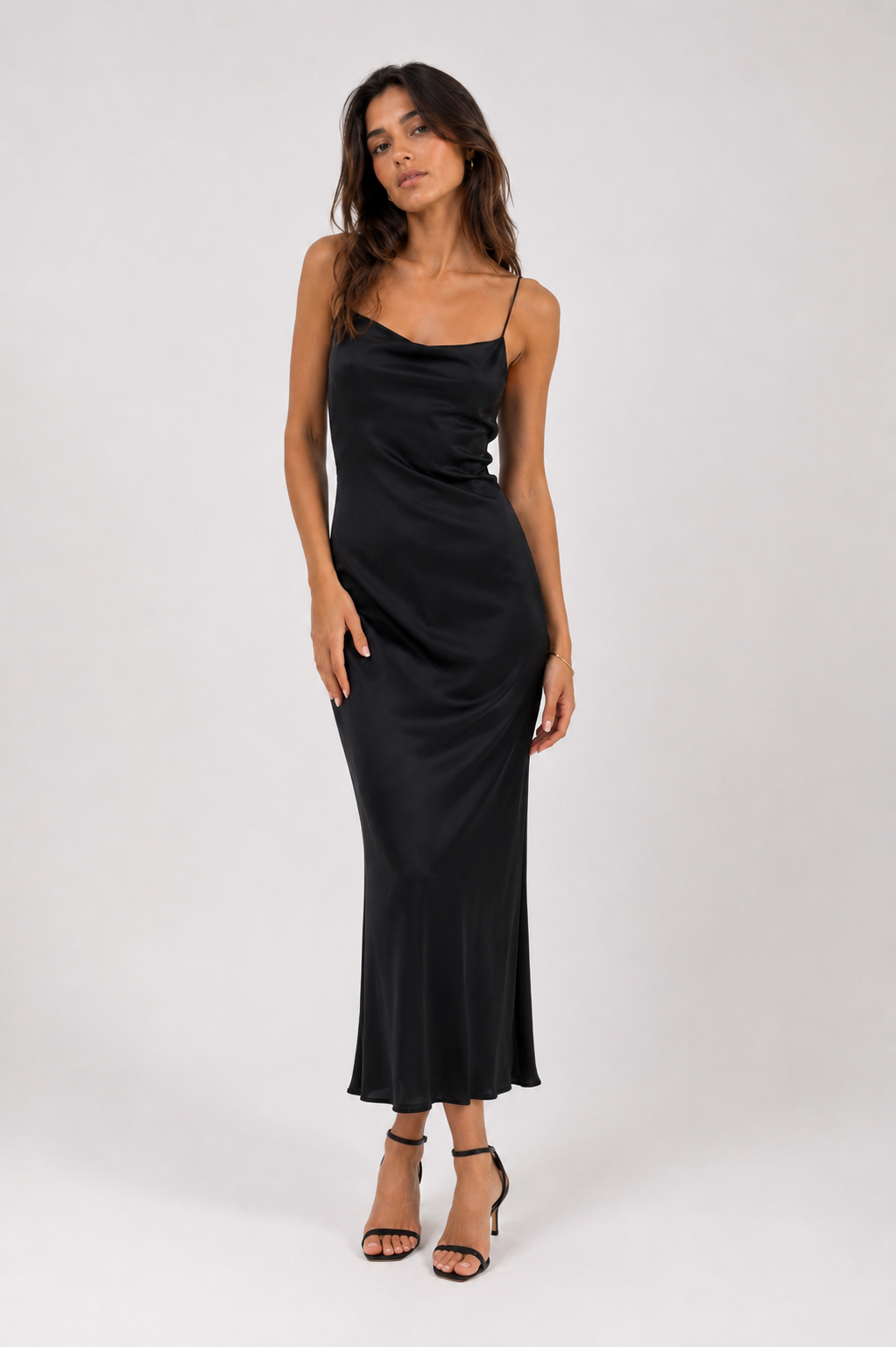Satin Dress with Straps - Black