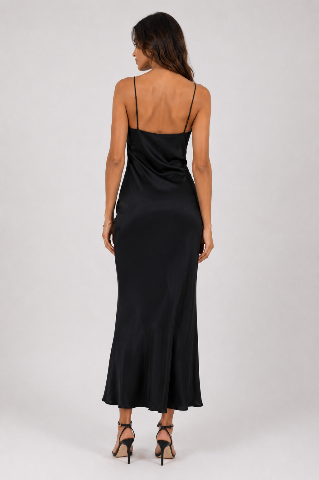Satin Dress with Straps - Black