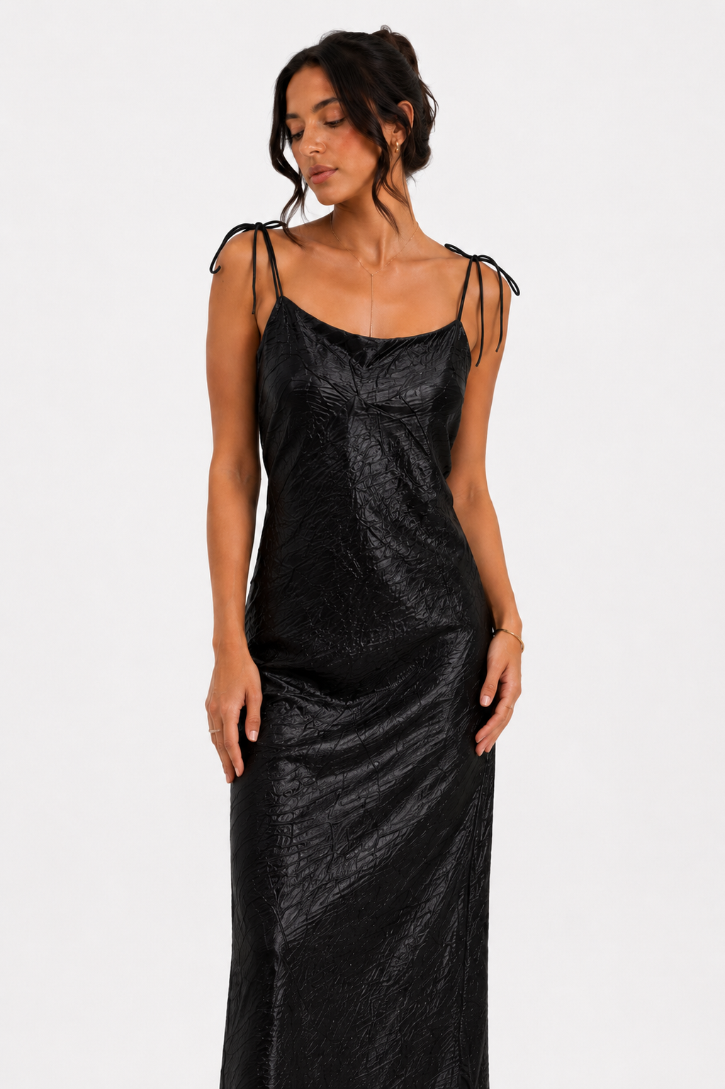 Satin Crinkle Dress - Black