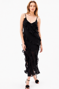 Chiffon Dress with Frills - Black