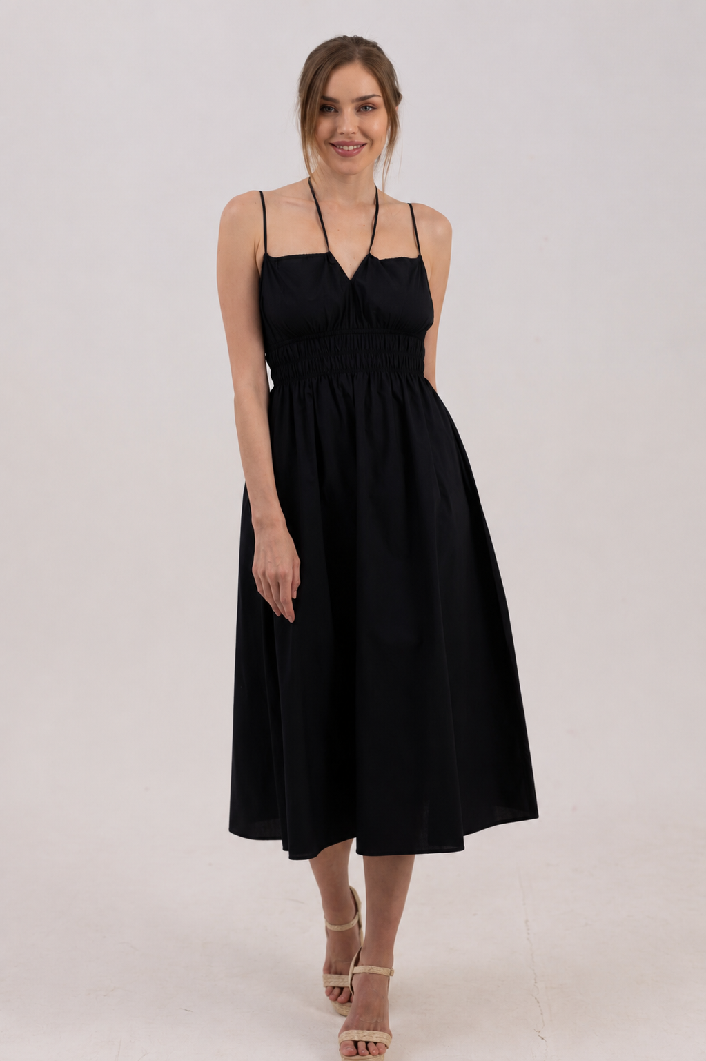 Cotton Dress with Multiple Straps - Black