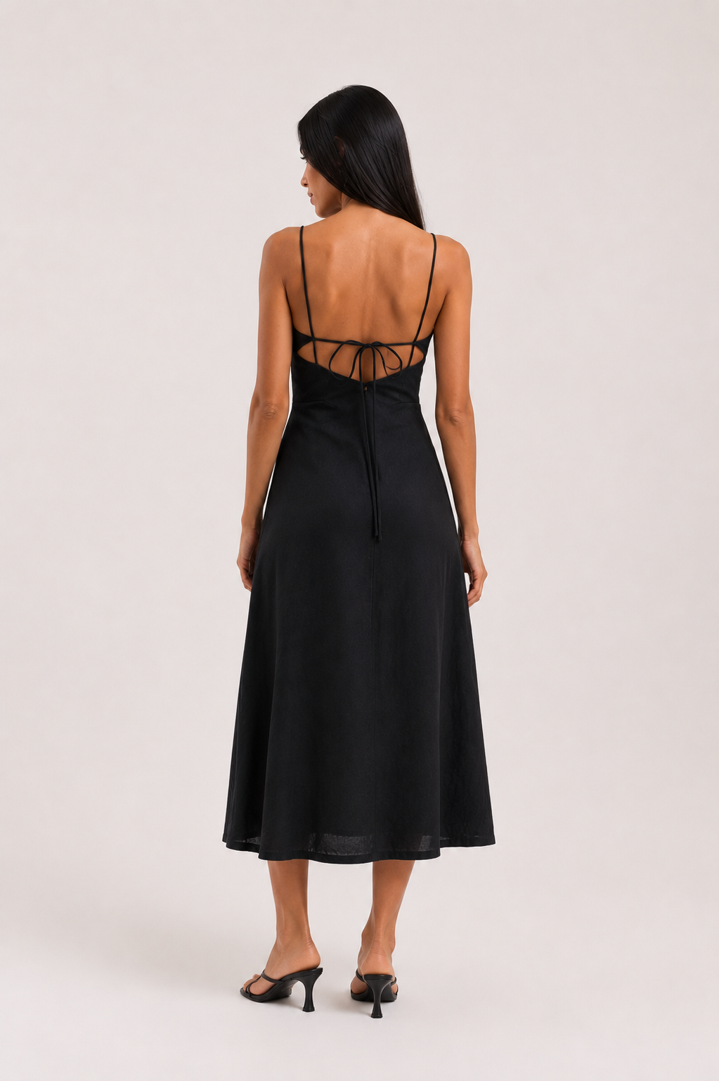 Tie Back Linen Dress - Black