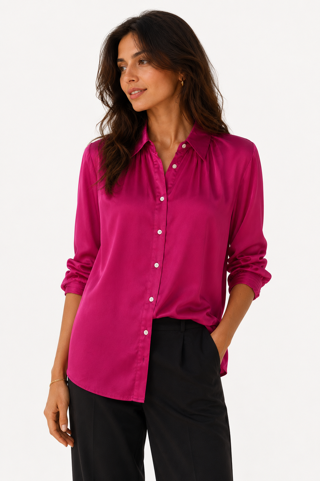 Flowy Satin Blouse - WB11006 - Fuchsia