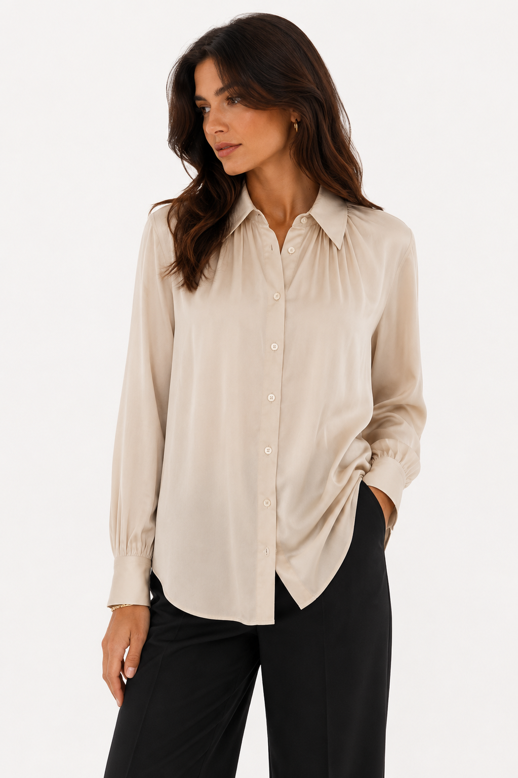 Flowy Satin Blouse - WB11006 - Beige