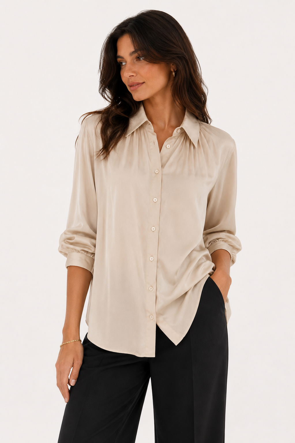 Flowy Satin Blouse - WB11006 - Beige