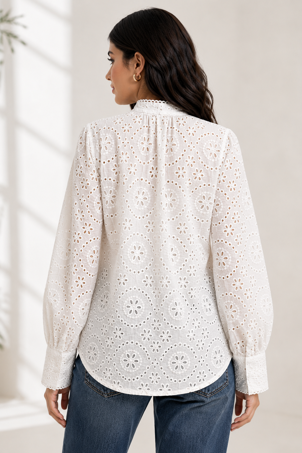 Embroidered Cotton Blouse – White - 111017