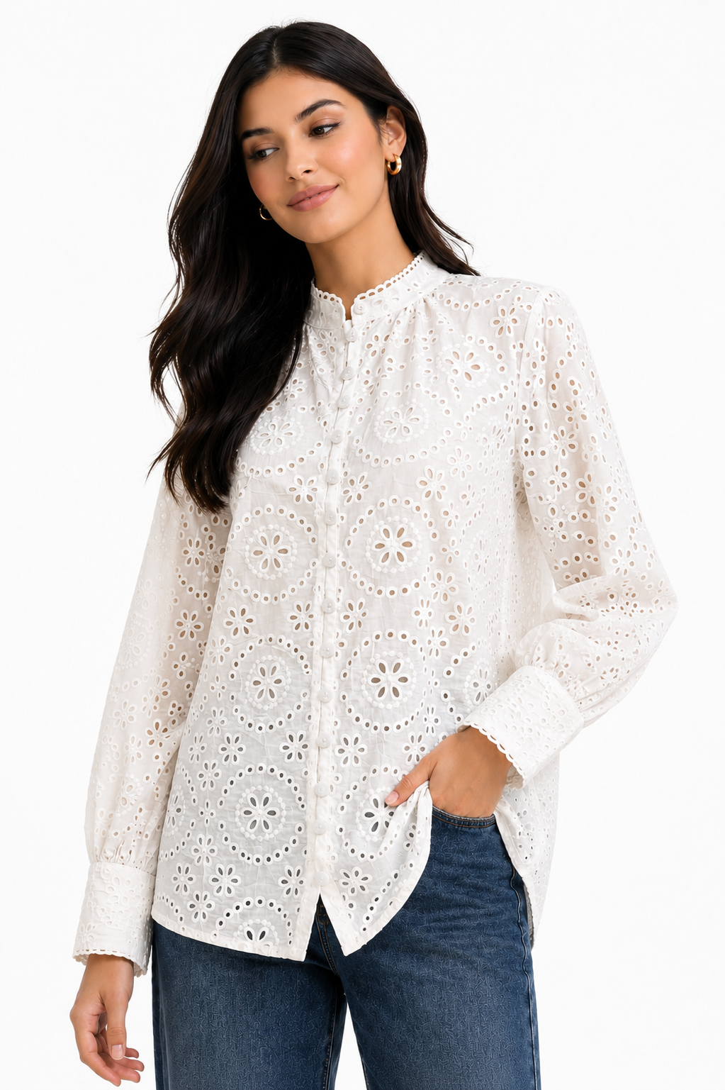 Embroidered Cotton Blouse – White - 111017