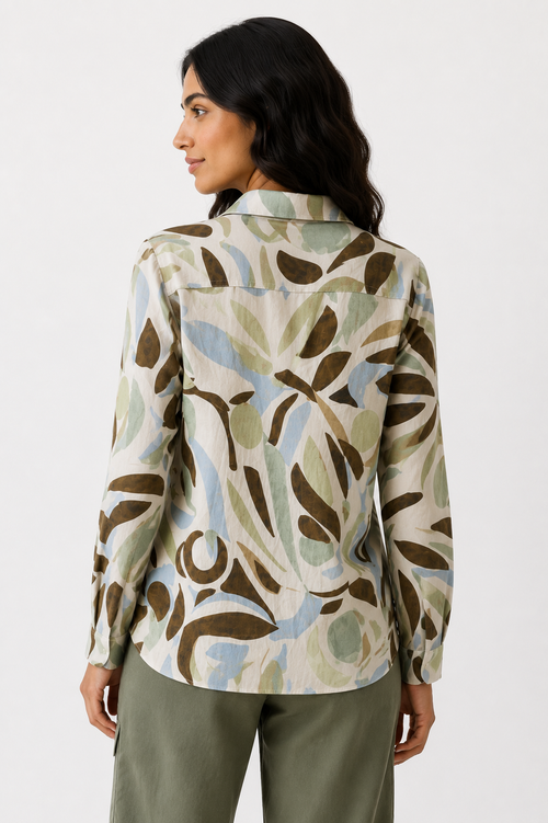 Abstract Print V-Neck Blouse - Olive 110003