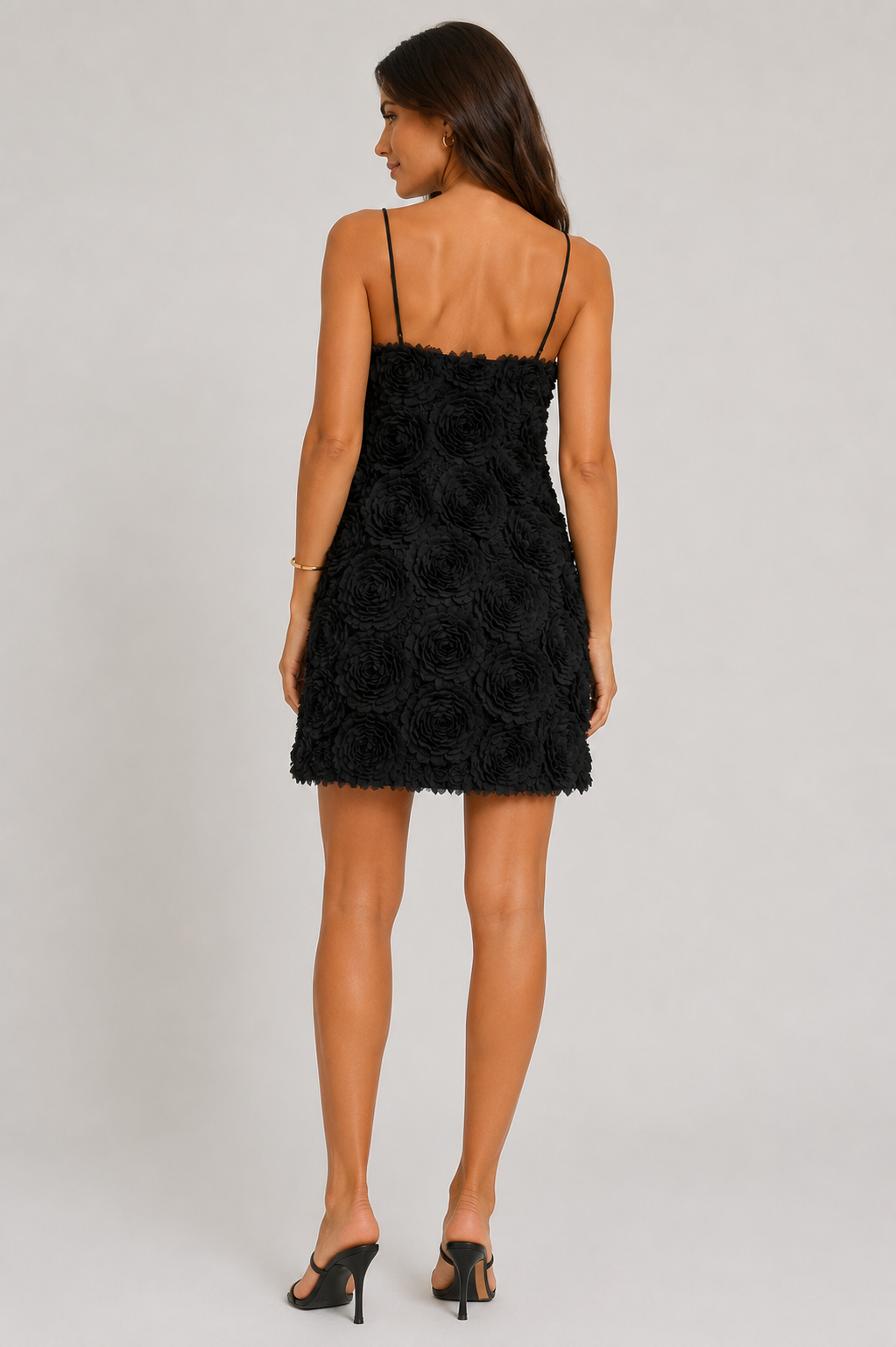 Flowery Short Dress - Black