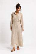 Linen Long Shirt Dress - WD16002 - Beige