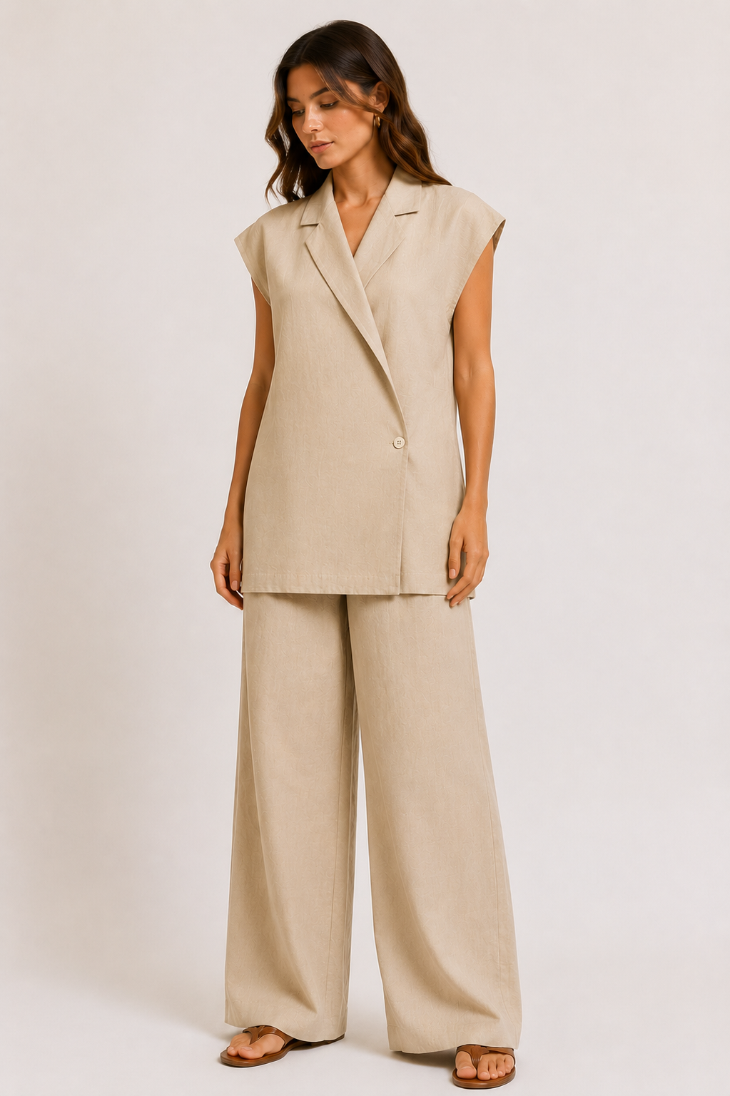 Linen Loose Pants with Drawstring WP112009   - Beige