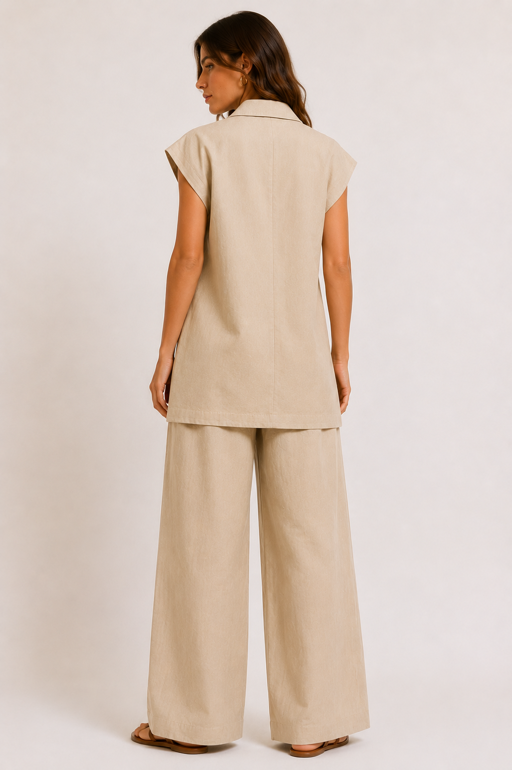 Linen Loose Pants with Drawstring WP112009   - Beige