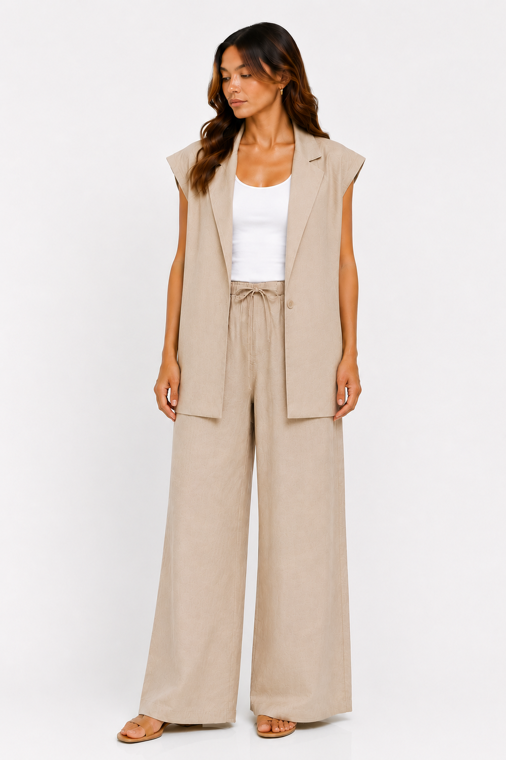 Linen Loose Pants with Drawstring WP112009   - Beige
