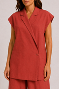 Linen Wrap Around Vest WV18005 - Rusty Red