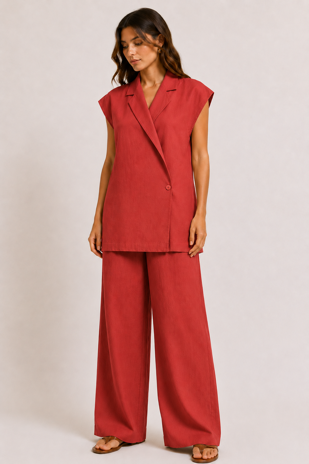 Linen Loose Pants with Drawstring WP112009   - Rusty Red