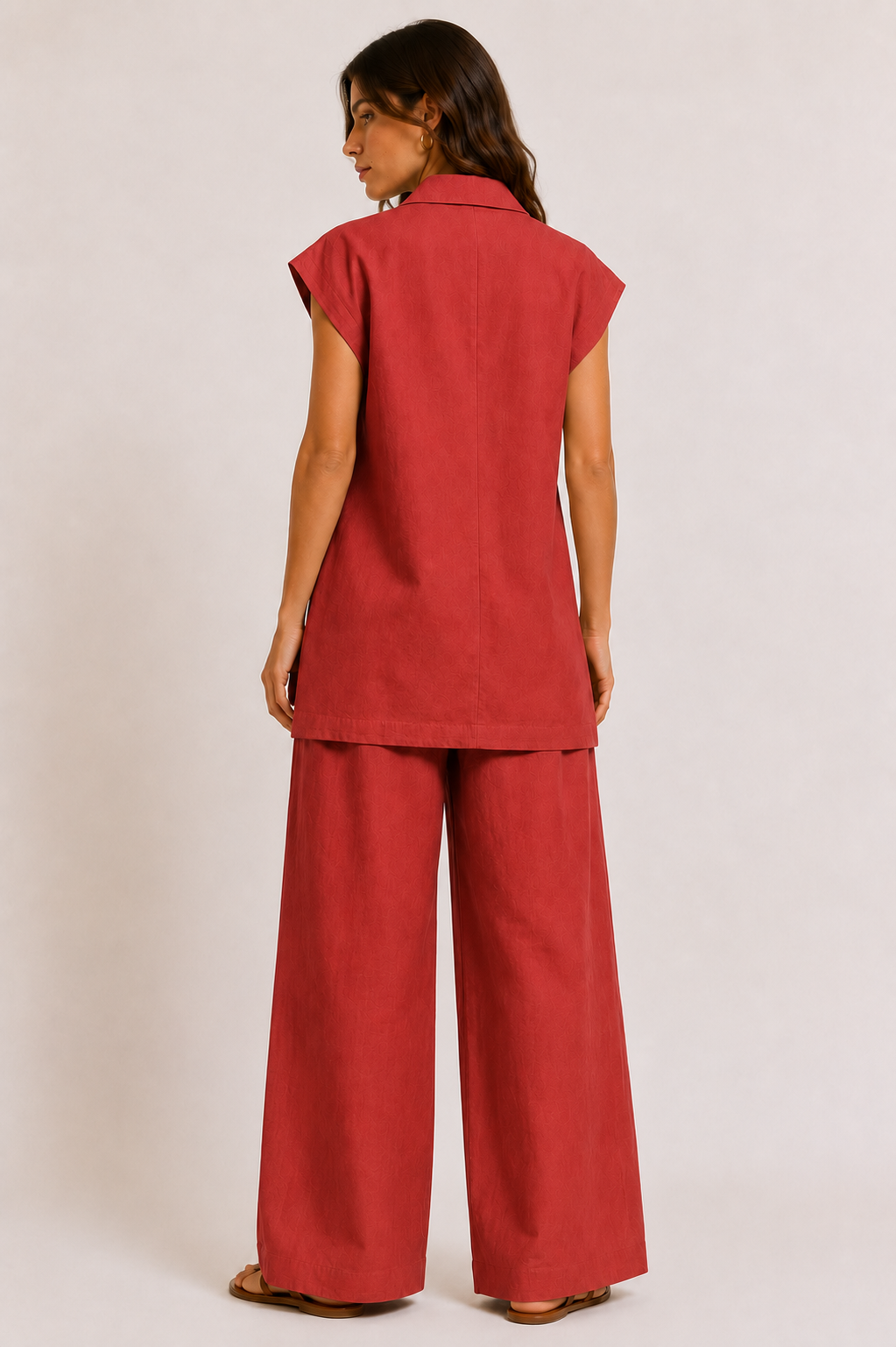 Linen Loose Pants with Drawstring WP112009   - Rusty Red