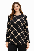 Geometric Print Loose Blouse – Black - 111022