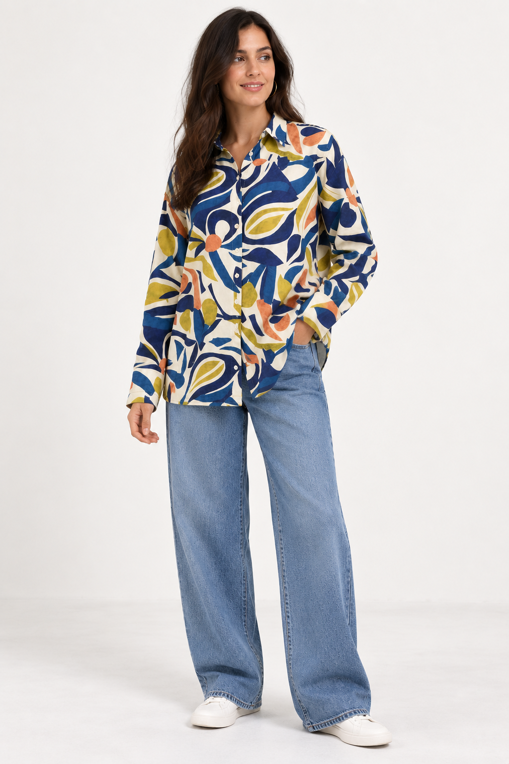 Abstract Print Oversize Shirt - Blue 110004