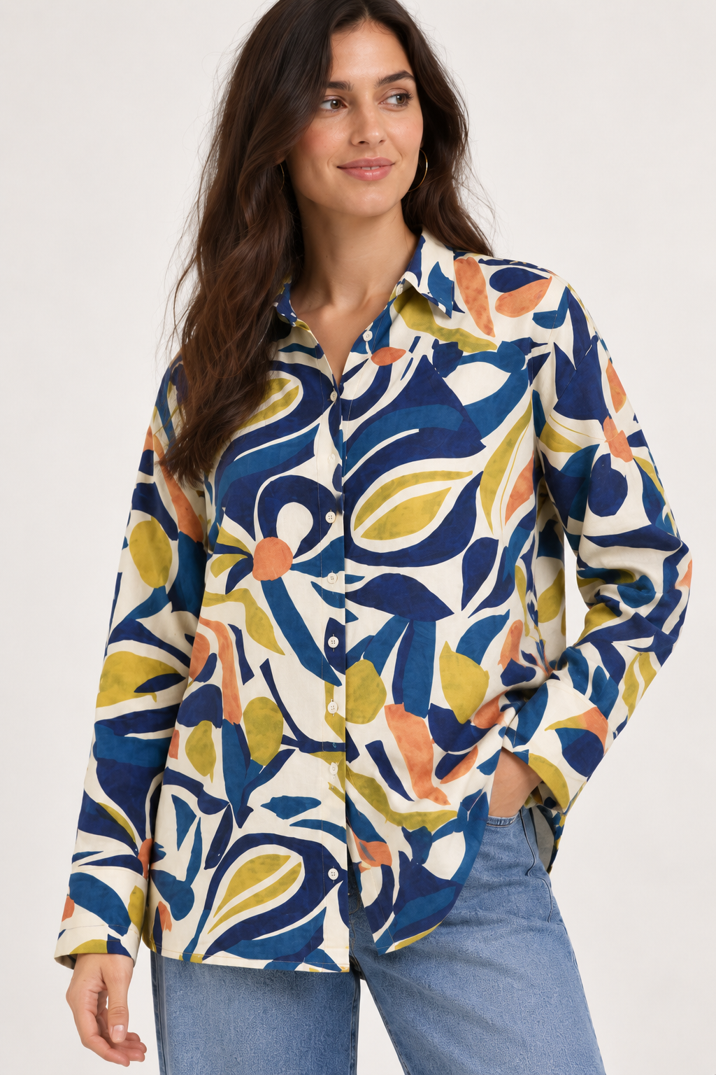 Abstract Print Oversize Shirt - Blue 110004