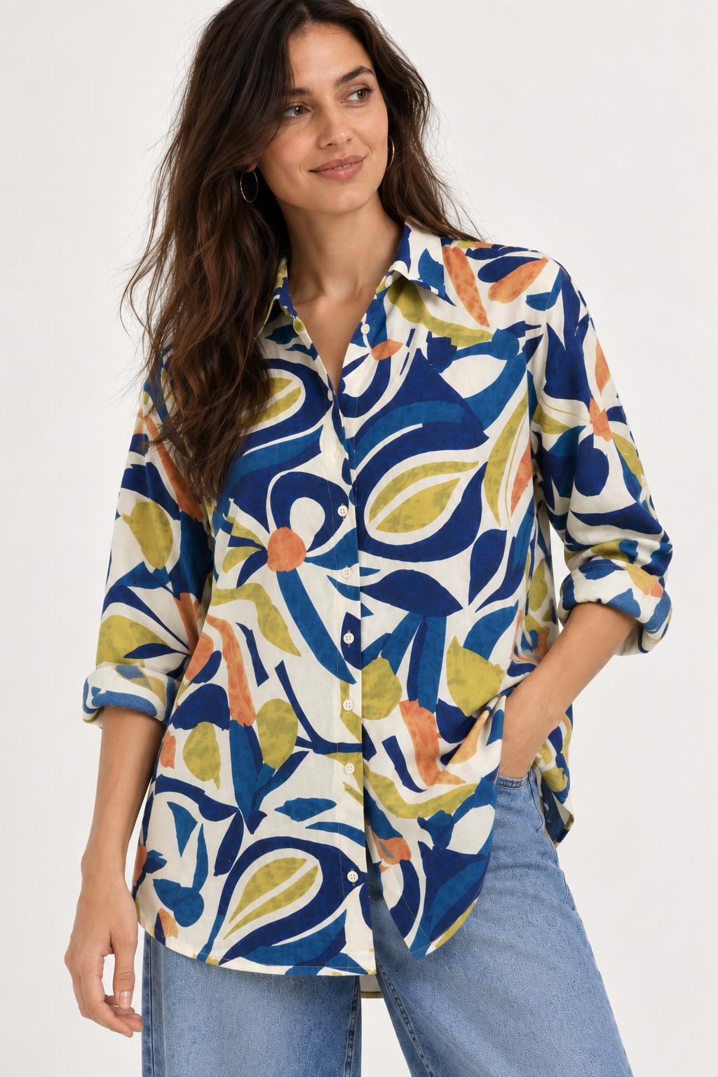 Abstract Print Oversize Shirt - Blue 110004