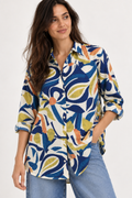 Abstract Print Oversize Shirt - Blue 110004