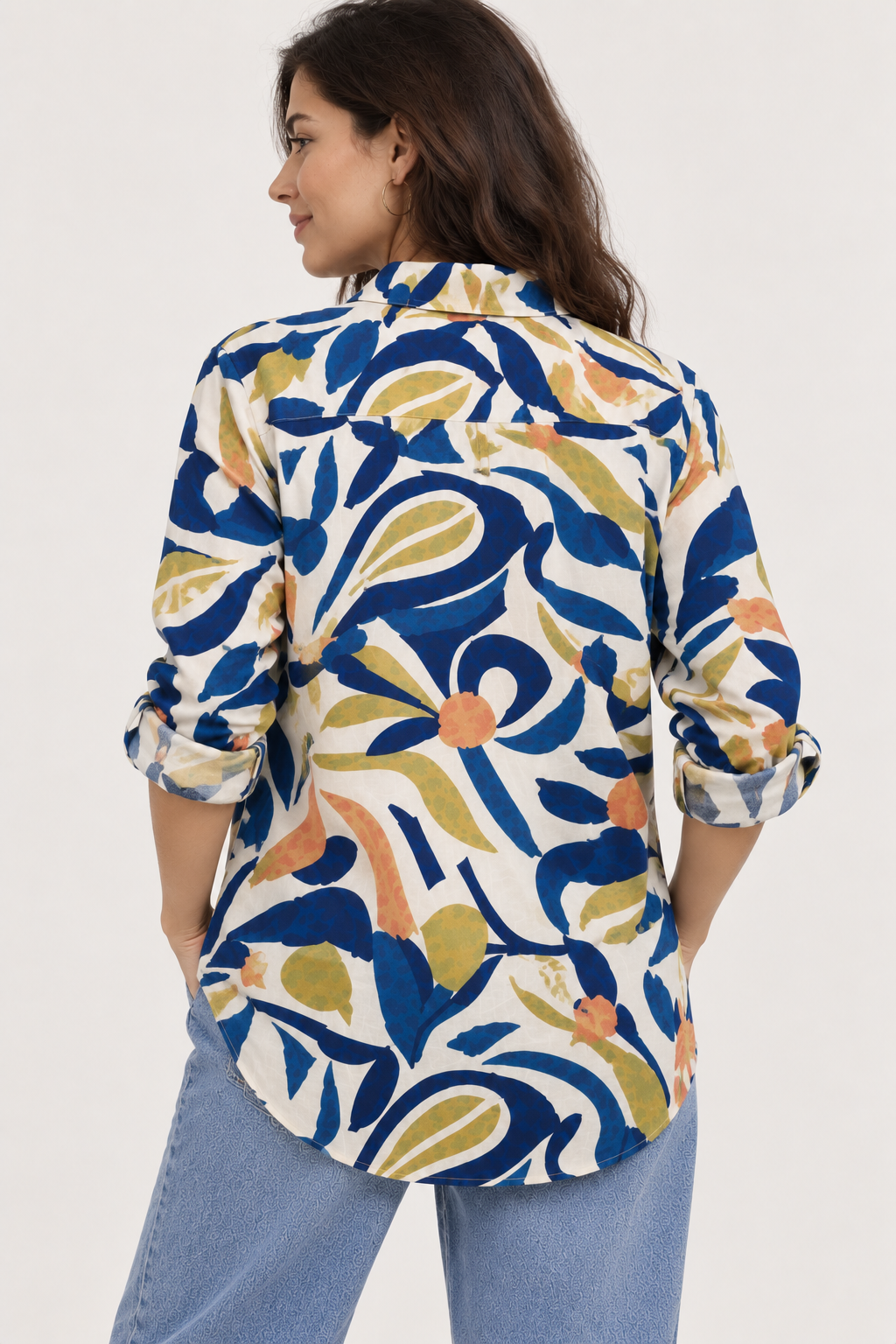 Abstract Print Oversize Shirt - Blue 110004