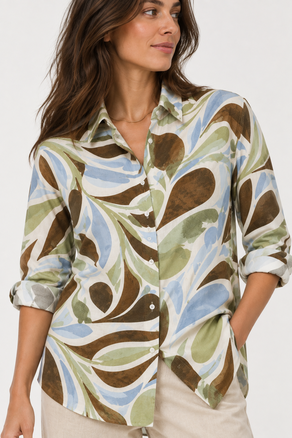 Abstract Print Oversize Shirt - Olive 110004