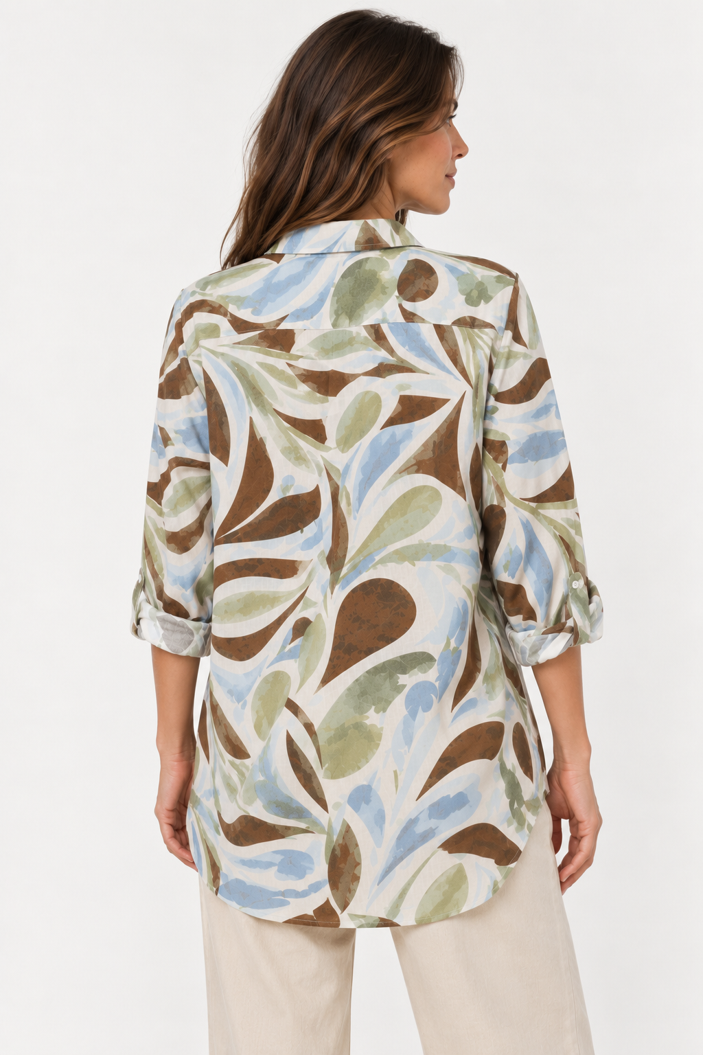 Abstract Print Oversize Shirt - Olive 110004