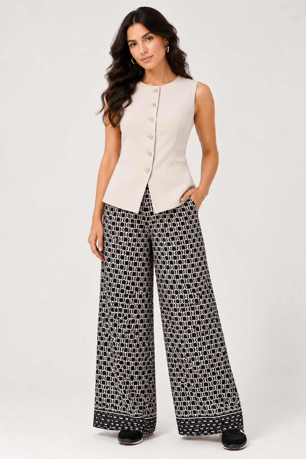 Printed Wide Leg Pants - 112013