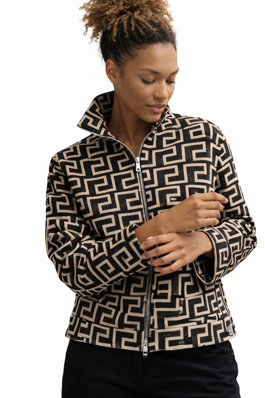 Geometric Print Zip Jacket - 970