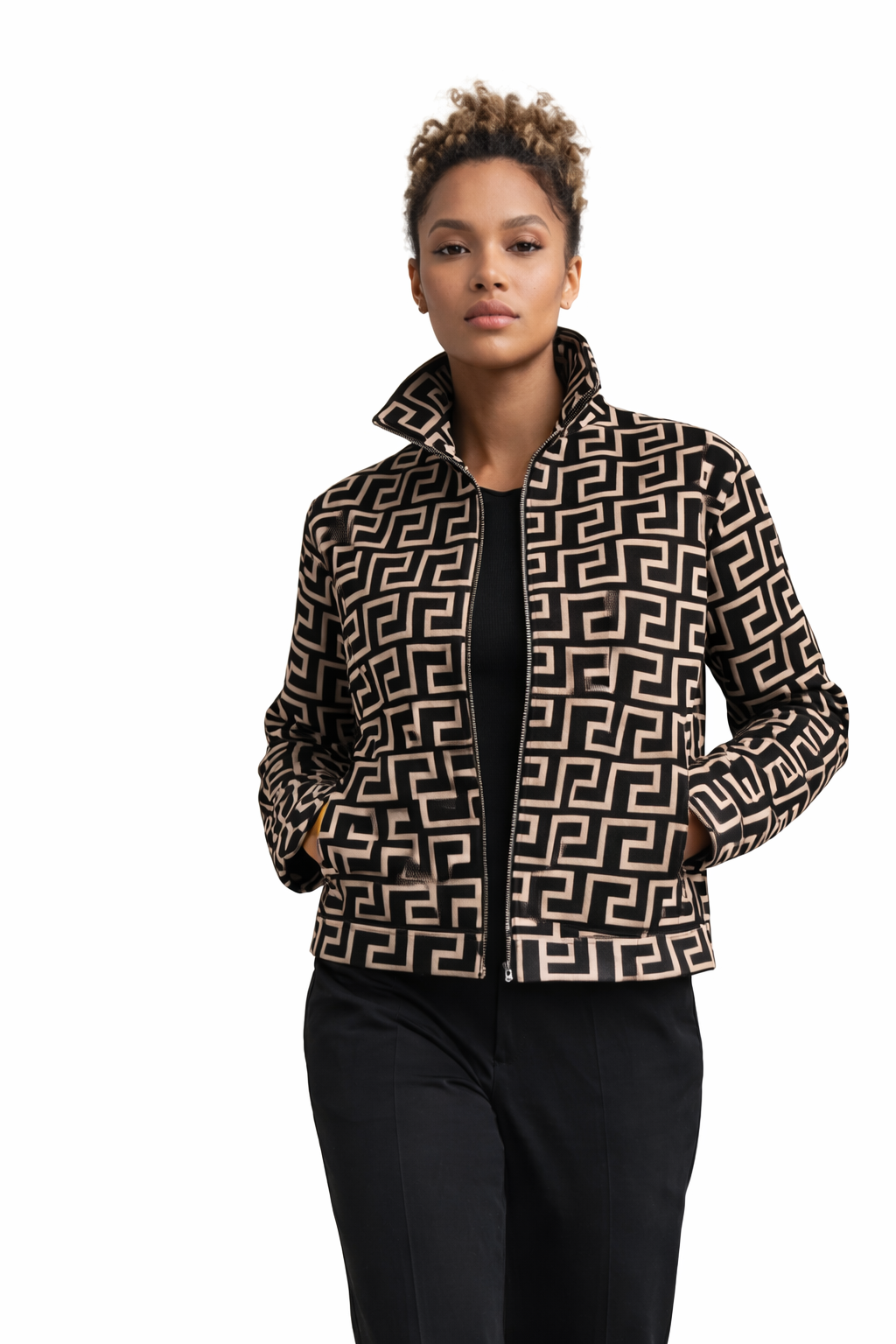Geometric Print Zip Jacket - 970
