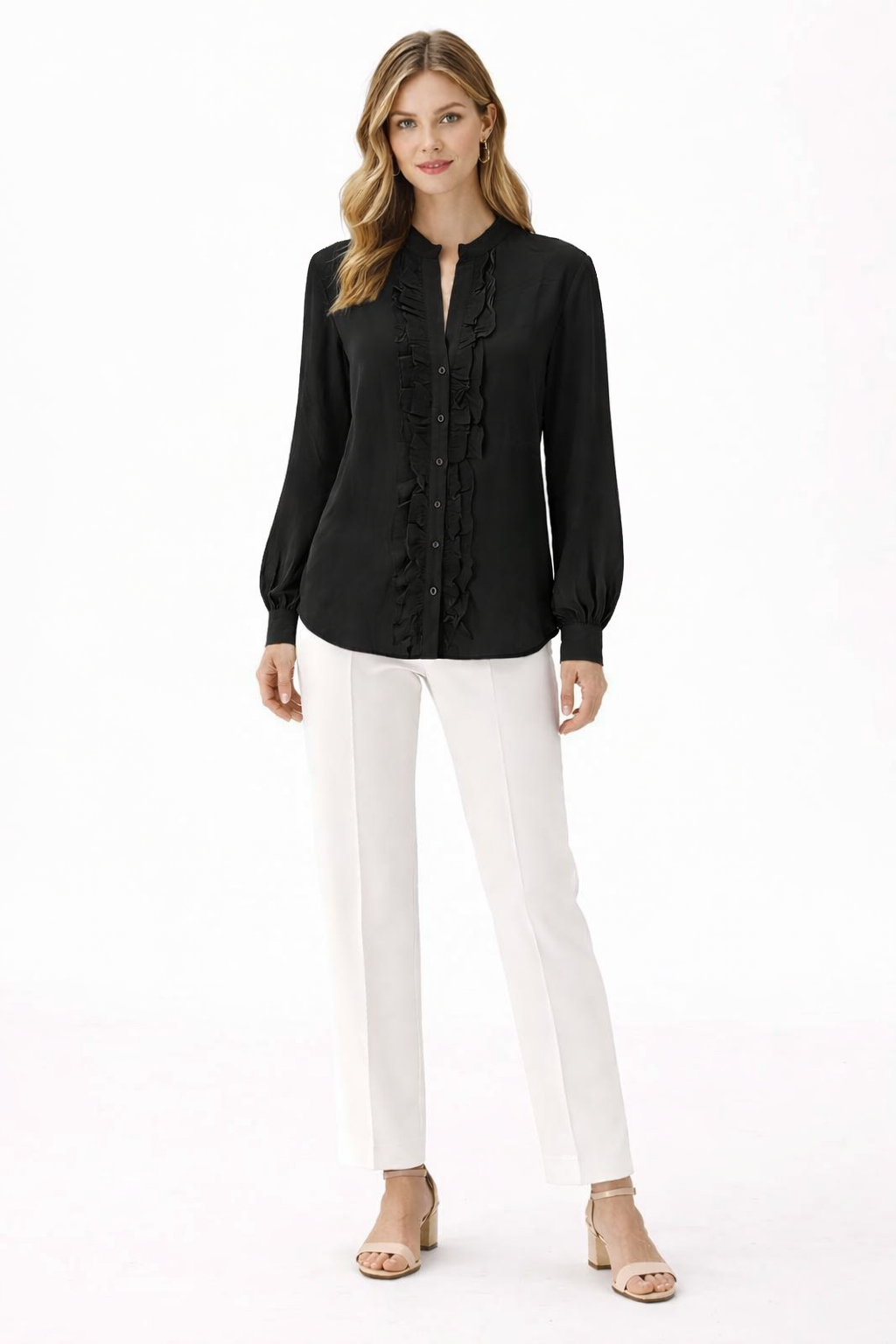 Sheer Chiffon Ruffle Blouse – Black- 111012