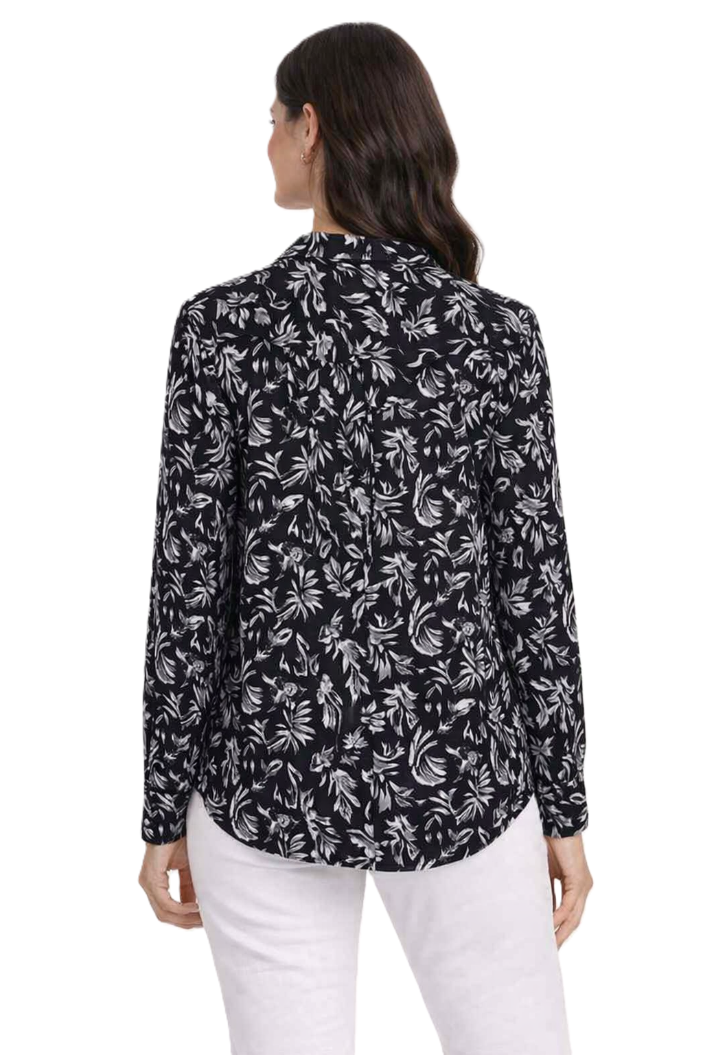 Leaf Print Button Shirt – Black - 204Q