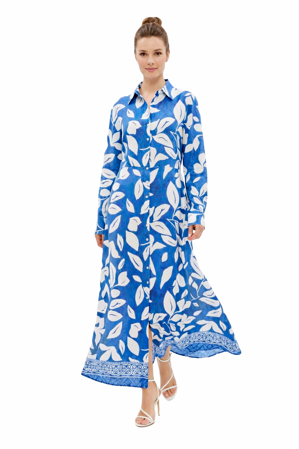 Leaf Print Shirt Dress - 116003