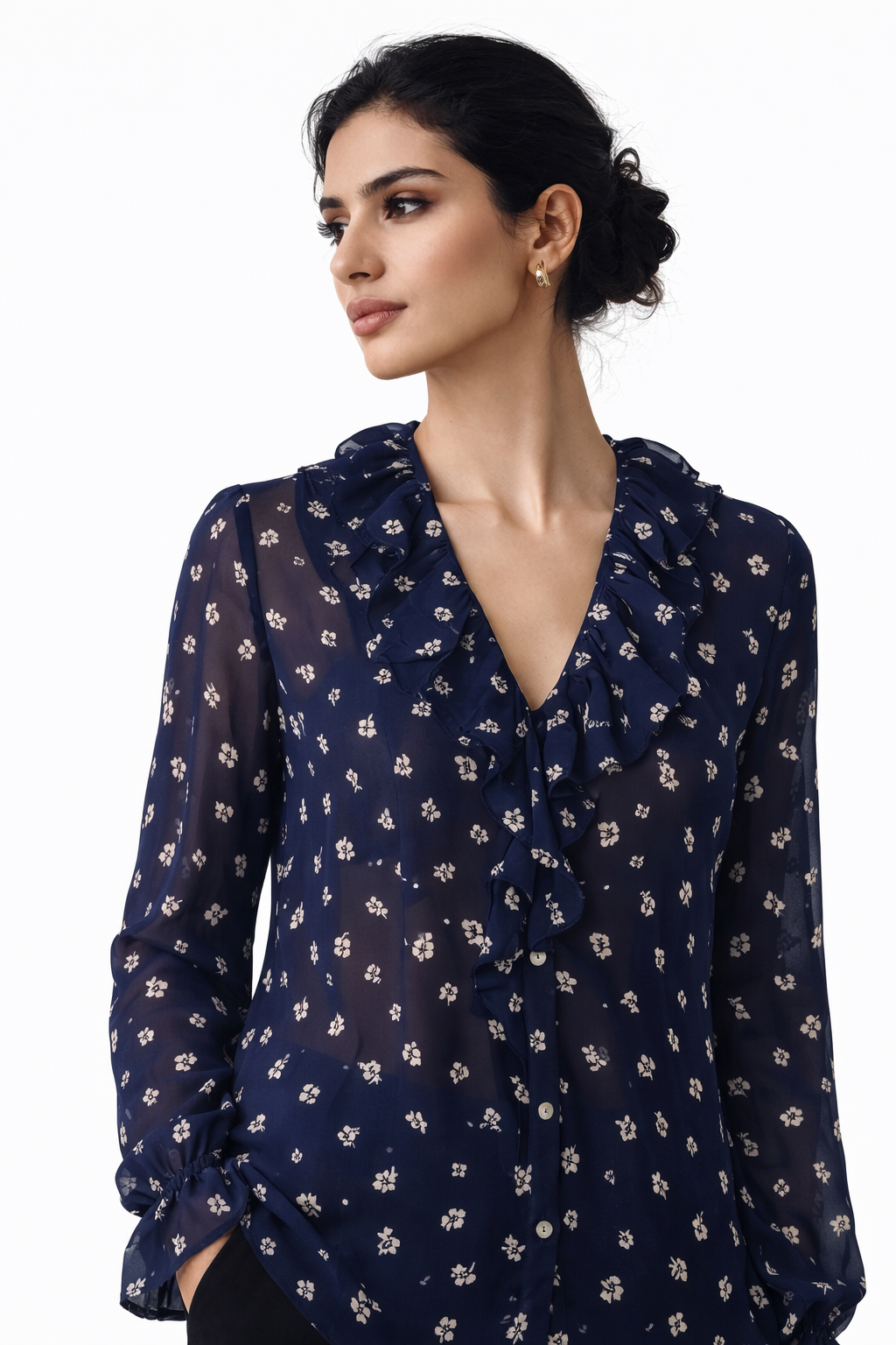 Ruffle Neck Floral Blouse - 111028