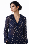 Ruffle Neck Floral Blouse - 111028
