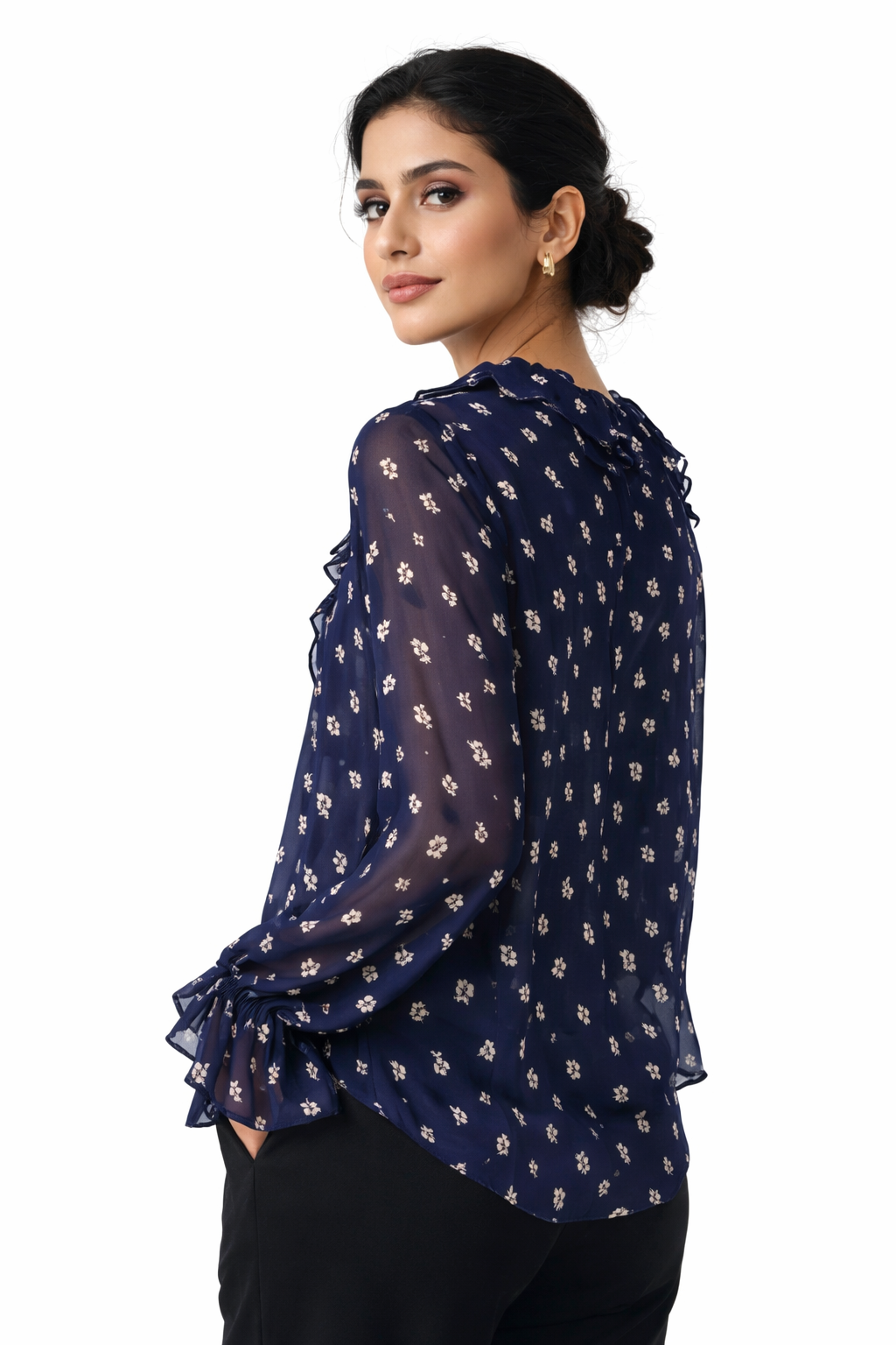 Ruffle Neck Floral Blouse - 111028