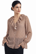 Plaid blouse ruffle collar - 111028