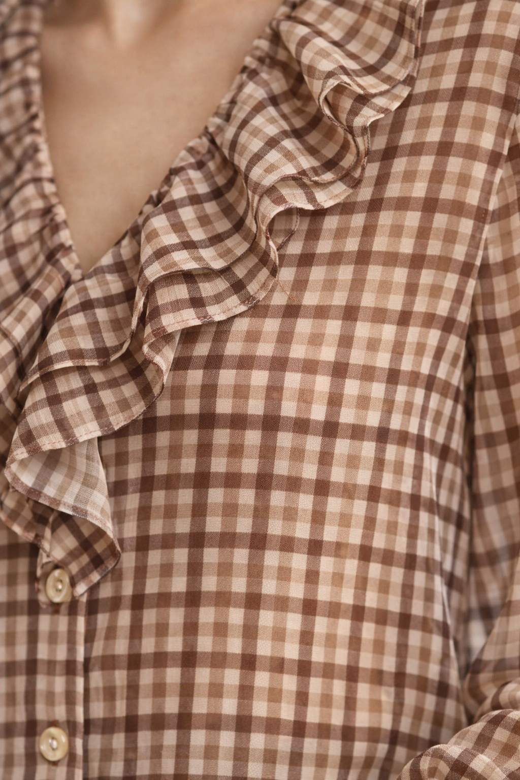 Plaid blouse ruffle collar - 111028