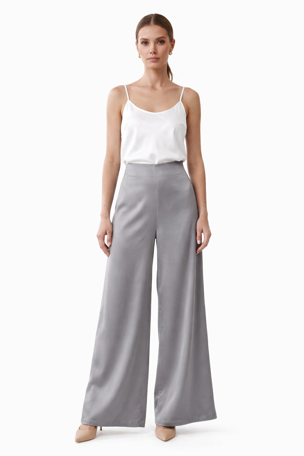 High-Waisted Wide-Leg Satin Pants - WP112005