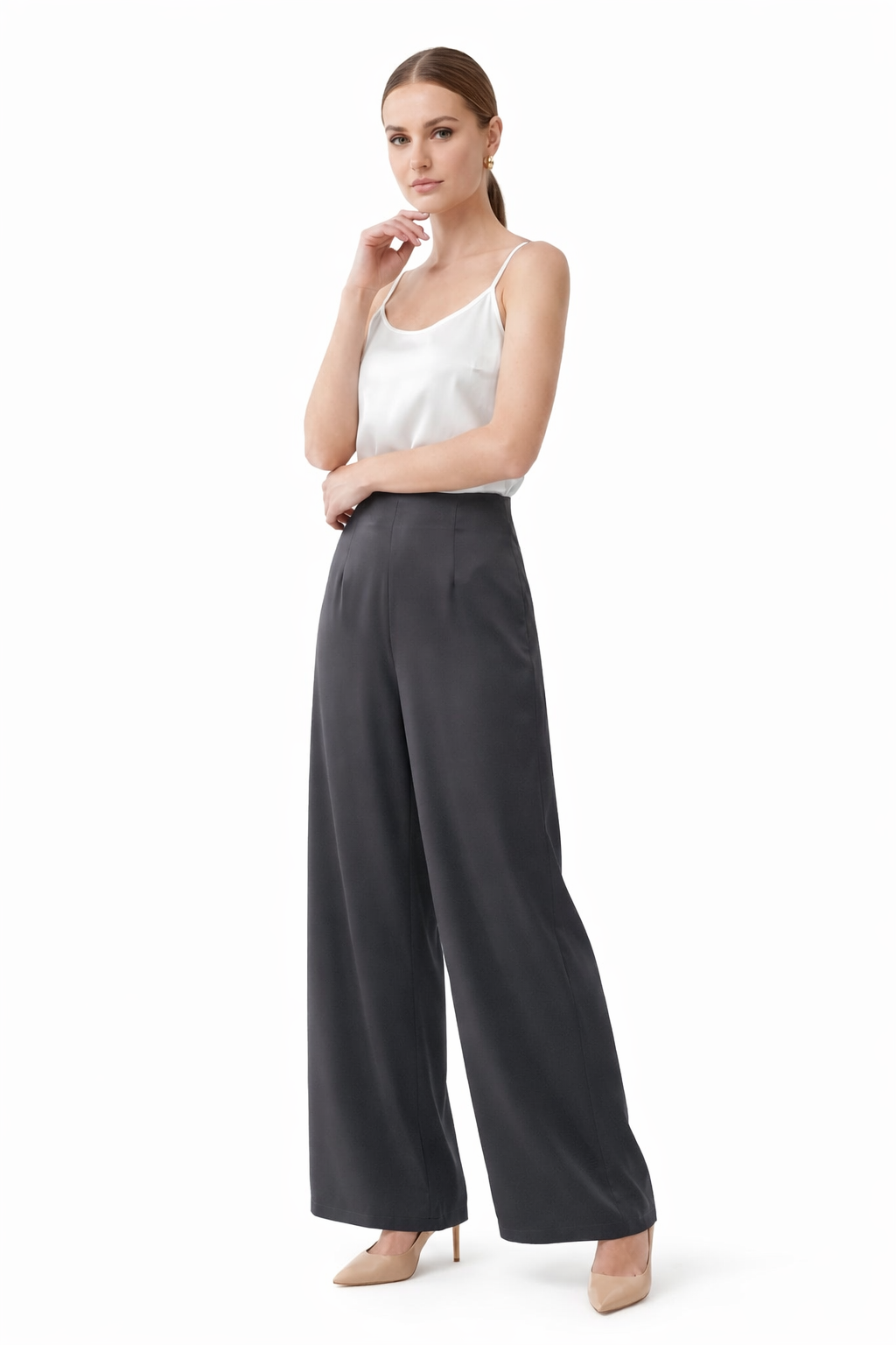 High-Waisted Wide-Leg Satin Pants - WP112005