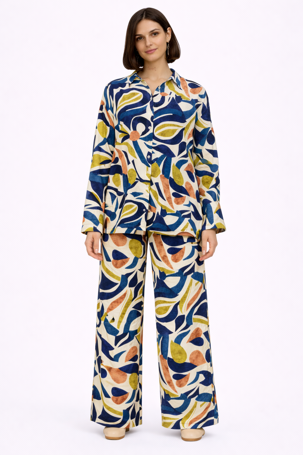 Artistic Print Wide Leg Trousers - 112006