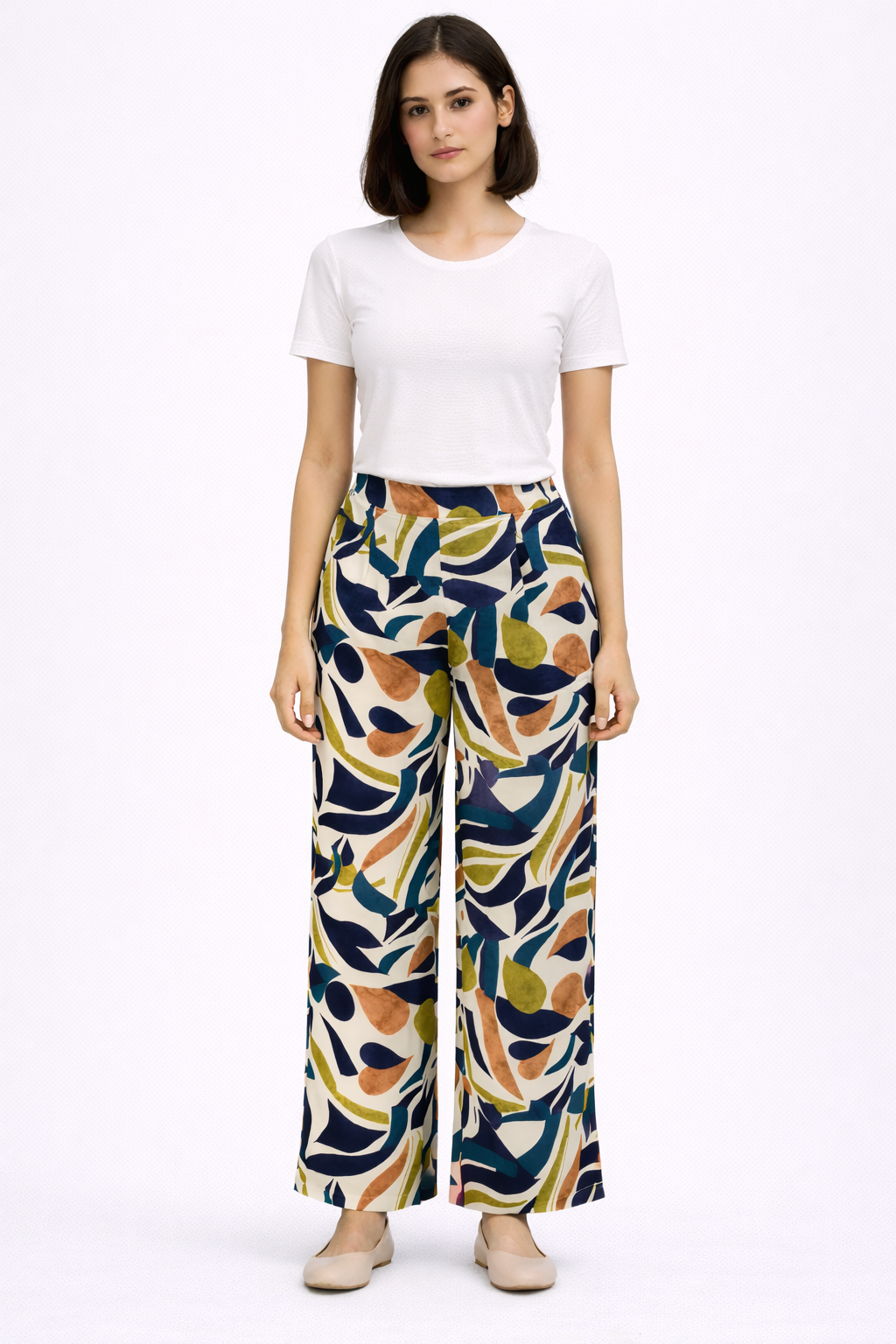 Artistic Print Wide Leg Trousers - 112006