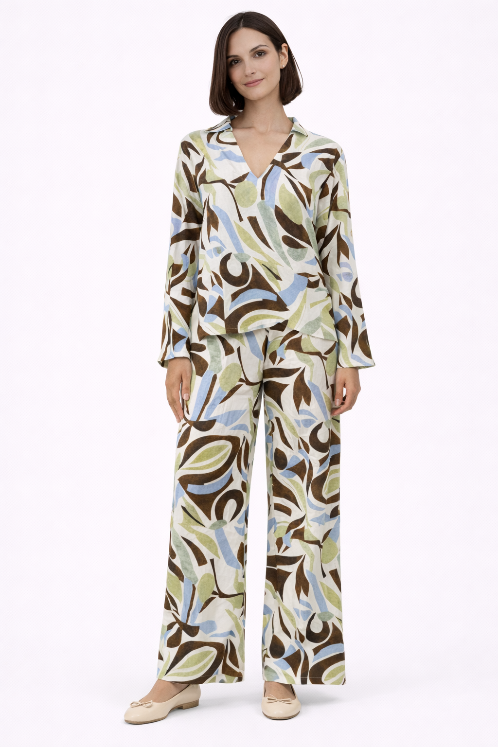 Artistic Print Wide Leg Trousers - 112006