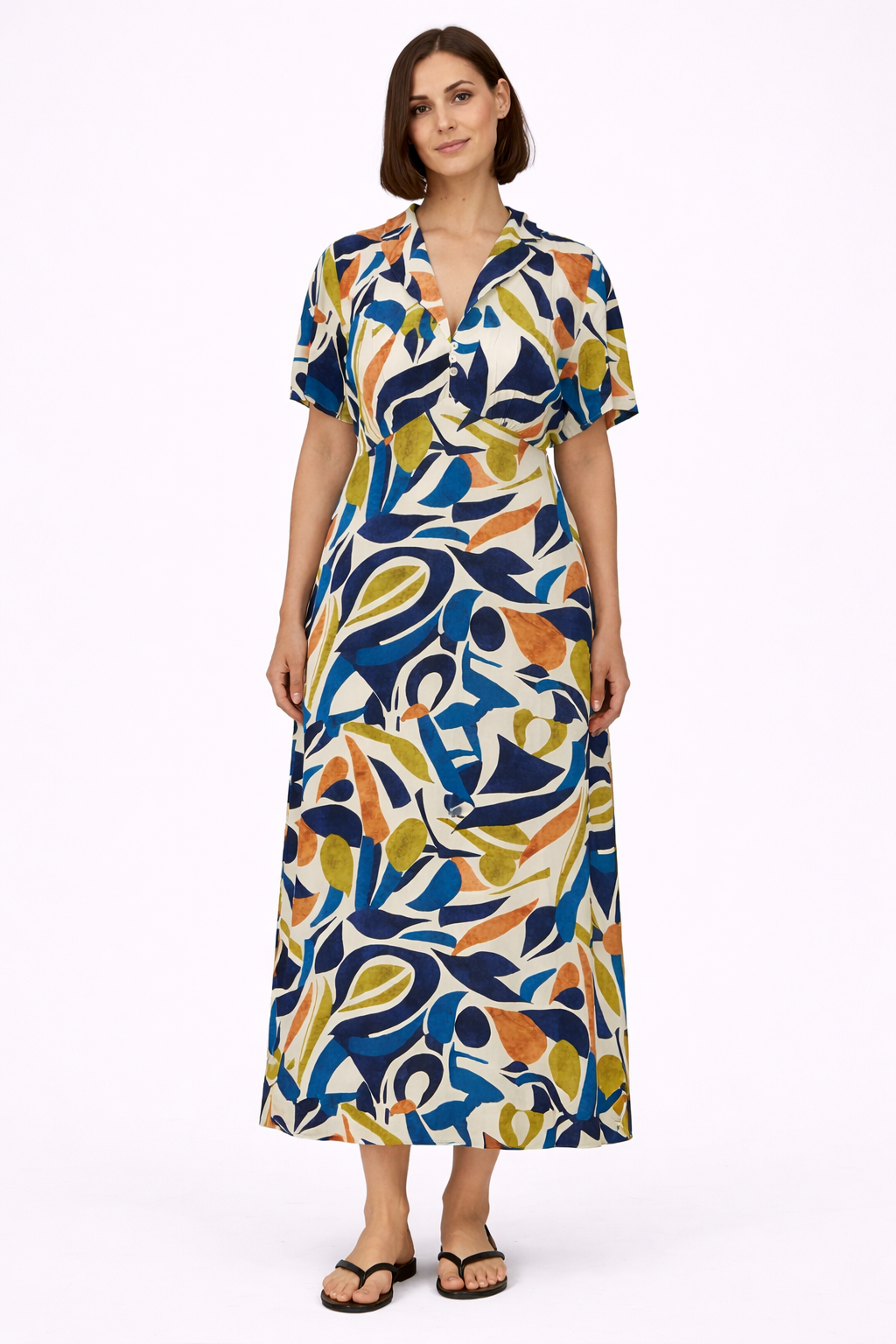 Abstract Print Tie Back Long Dress - Blue 116002