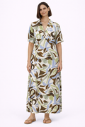 Abstract Print Tie Back Long Dress - Olive 116002