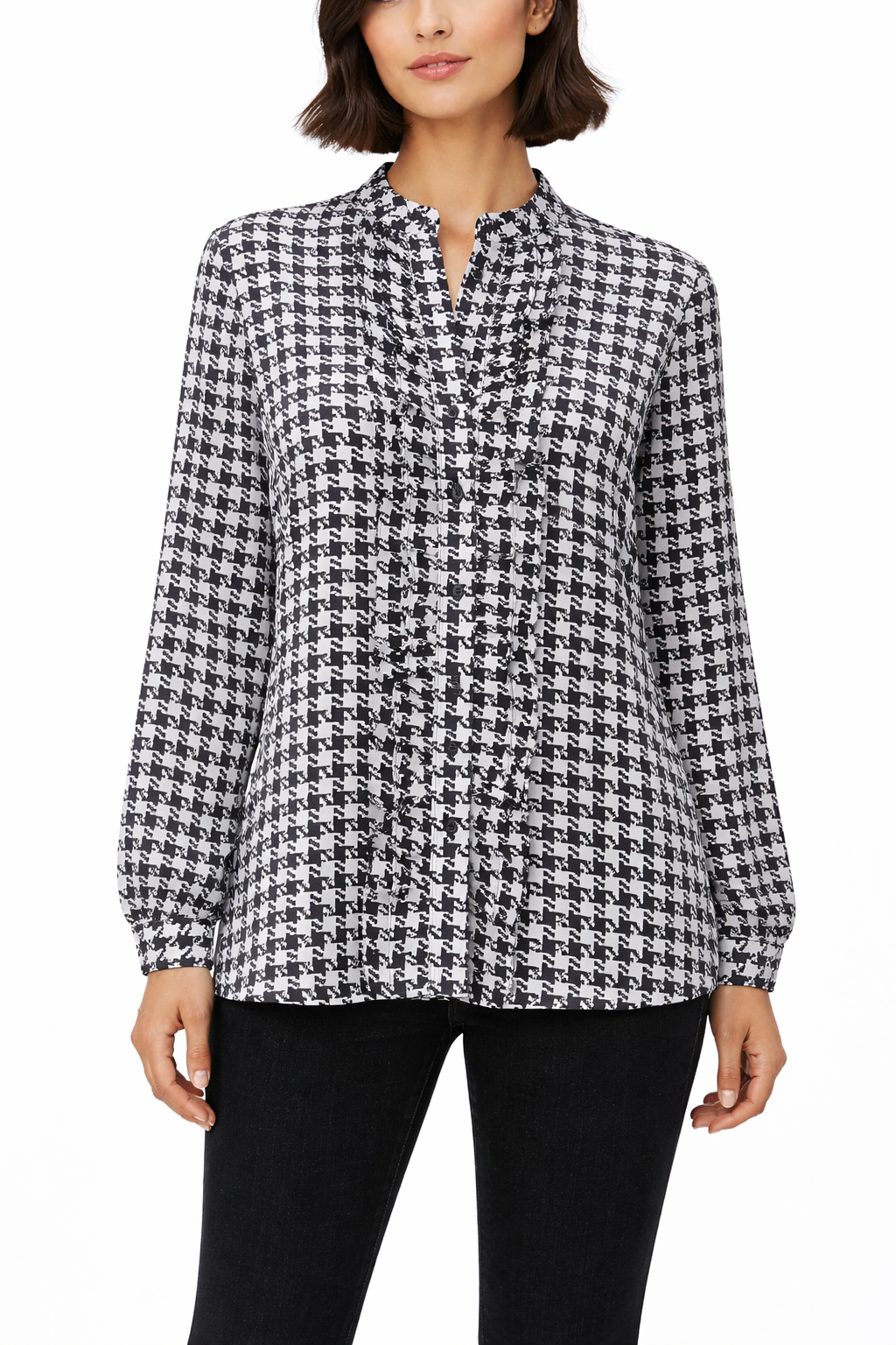 Checkered Long Sleeve Blouse – Black & White - 11010G