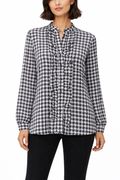 Checkered Long Sleeve Blouse – Black & White - 11010G