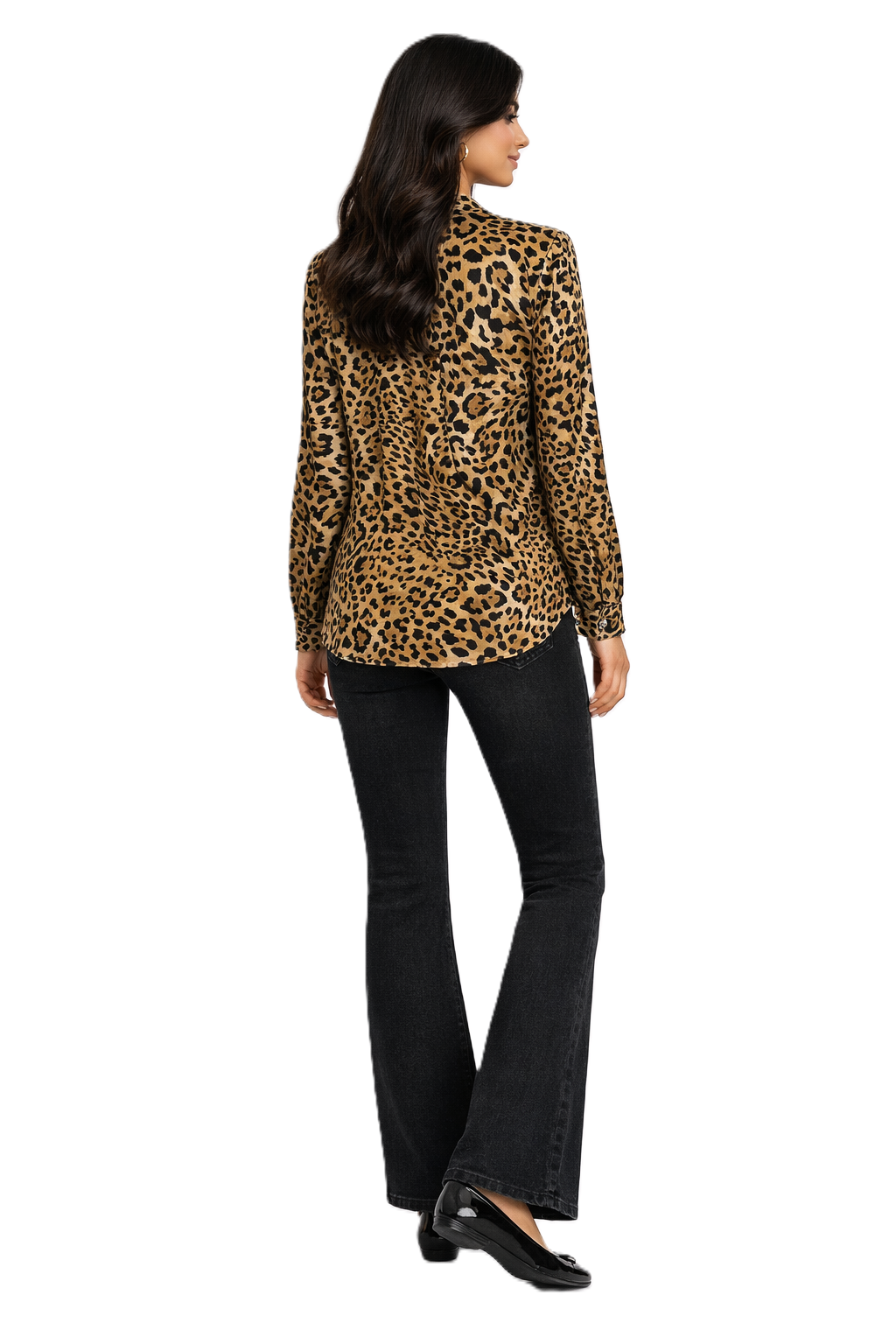 Tiger Print Ruffle Blouse – Brown - 11010G